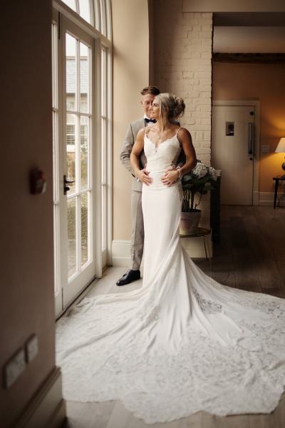 Gaynes Park wedding photos -Bride and groom portrait