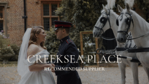 Creeksea Place wedding photographer; Essex military wedding featuring a groom in Ceremonial Dress and a horse-drawn carriage at a Tudor manor.