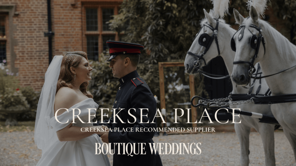 Creeksea Place wedding photographer; Essex military wedding featuring a groom in Ceremonial Dress and a horse-drawn carriage at a Tudor manor.