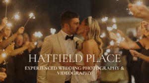 Editorial night wedding photo of a couple kissing in a sparkler line at Hatfield Place; boutique documentary photography style.