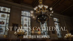 A cinematic video showreel thumbnail featuring St Paul's Cathedral, London, with the 'Boutique' logo and elegant typography for 2026 wedding videography.